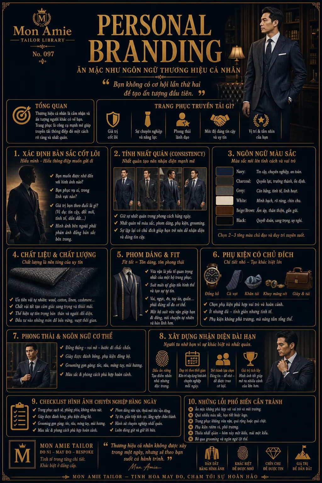 Poster Tailor Library số 97 của Mon Amie về Personal Branding: 10 nguyên tắc ăn mặc như ngôn ngữ thương hiệu cá nhân