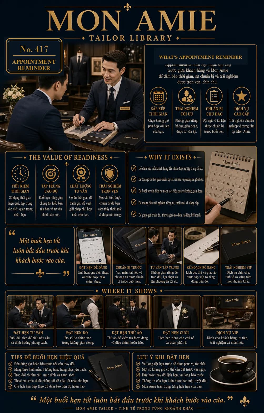 Poster Tailor Library số 417 của Mon Amie về Appointment Reminder: lịch để bàn Mon Amie và các buổi hẹn được chuẩn bị trước